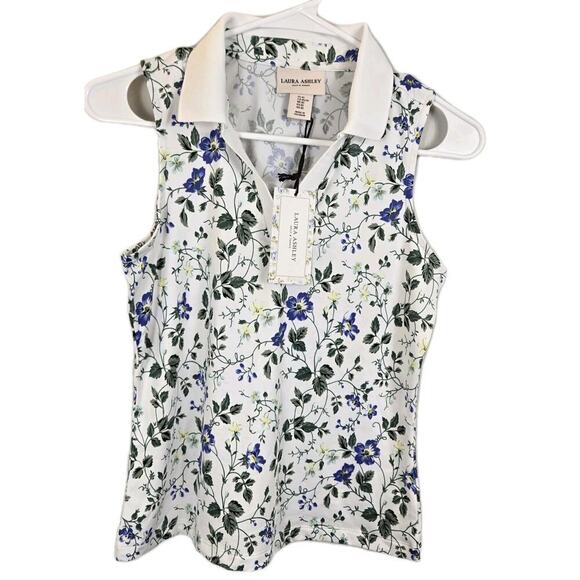 Laura Ashley Tops - Laura Ashley Golf & Tennis Collared Shirt XS Sleeveless BLUE Floral NWT ATHLEISU